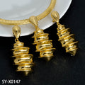 Overseas Bestseller Premium Copper Gold Plated Teardrop Striped Necklace Pendant Earrings 2-Piece Set Personality 18K Gold Women