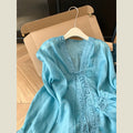 Women's New Chinese Luxury Ramie V-Neck Sun-Protection Lightweight Shirt 2026 - Blue