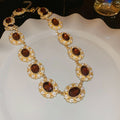 EU/US Import Droplet Oil Flower Rhinestone Necklace Light Luxury Niche Retro Imperial Breeze Clavicle Chain Jewelry Set Wholesale