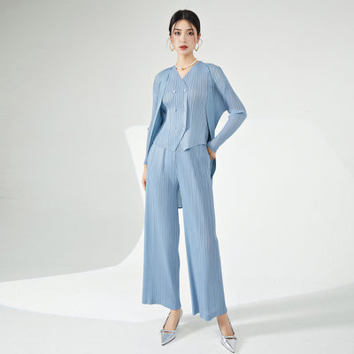 时尚套装女三件套高级感巨好看的褶皱女装气质通勤穿搭一整套