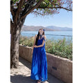Klein Blue Camisole Long Dress, Seaside Vacation Travel