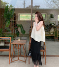 Brightening Relaxed Sleeveless Pleated Fringe Skirt + Top Set