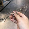 Retro Rimless Photochromic Glasses Artsy Metal Ultra-Light Prescription Glasses Frame Anti-Blue With Rx Plano