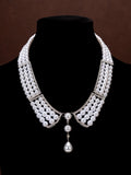 Vintage Fashionable Rhinestone Pearl Necklace Elegant Tweed Style Fresh Sweet Necklace Pearl Multi-Layer Beaded Necklace Women