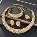 India Bride Jewelry 3 Color Bead Gem Design Piece Form Texture Solid Dry Necklace Bangle Earrings Ring Set