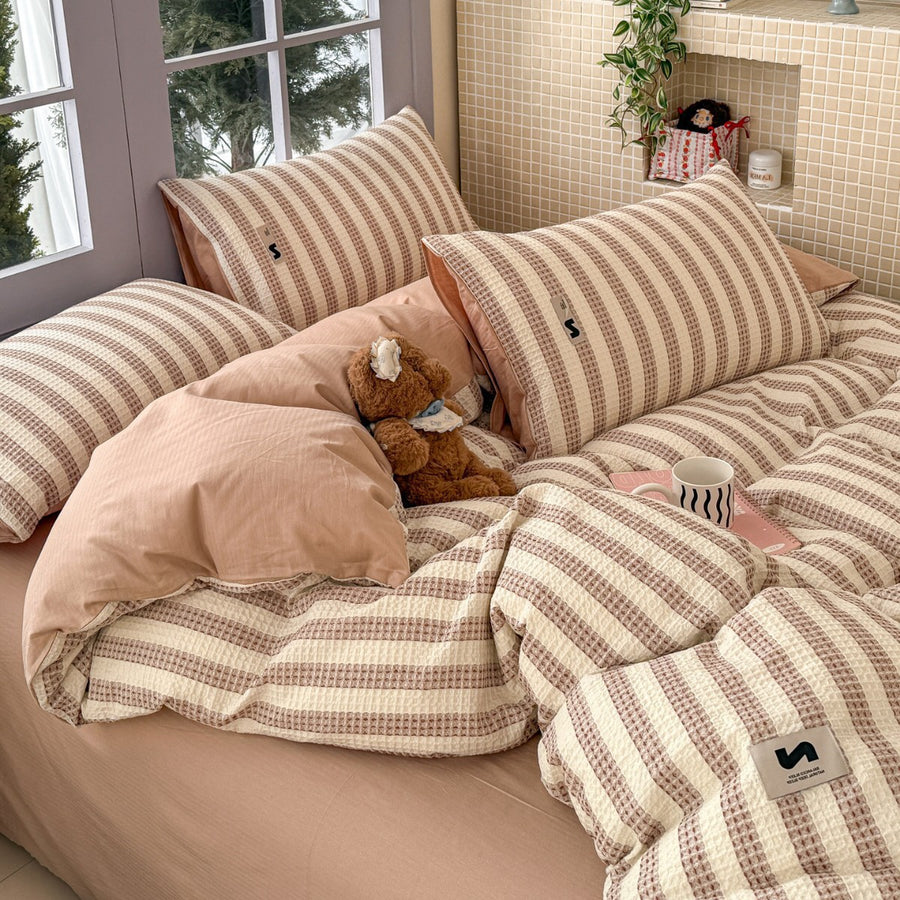 Cheese Color-Block Waffle Jacquard Cotton 4-Piece Bedding Set - view 2