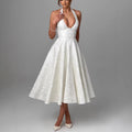 V-Neck Halter Jacquard Evening Gown - Elegant Backless Sleeveless Dress Women