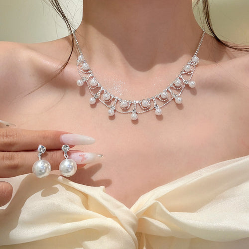 Dazzling of Love _ French K Gold Breeze Pearl Necklace Earrings Set 2026 New Premium Clavicle Chain Choker