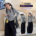 Girls' Striped Half-Zip Hoodie & Curved-Leg Pants Set