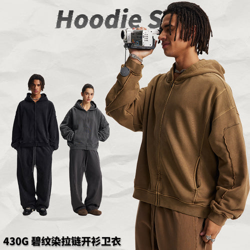 AR Men's Fall/Winter Distressed Frayed Edge Spliced Zip Hoodie