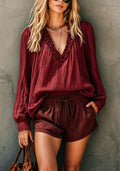Casual Versatile Linen Cotton Long Sleeve V-Neck Ruffle Loose Shirt