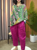 Spring-Summer Ethnic Retro Linen Cotton Printed Harem Pants + Top 2-Piece Set