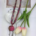 EU/US Import Hot Sale Handmade Beige Bead Bohemian Ethnic Retro Sweater Chain Hole Peacock Gem Pendant Necklace