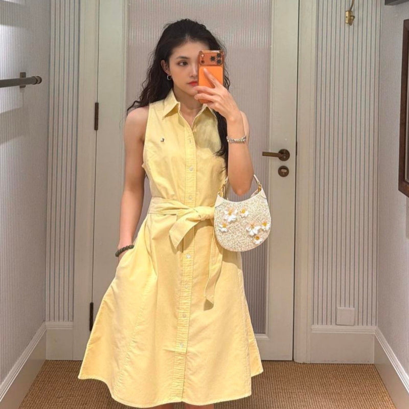 RL Polo Style Pony Embroidery Sleeveless Shirt Dress, White