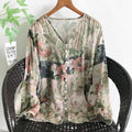 Summer Slimming 3/4 Sleeve V-Neck Printed Lightweight Shirt