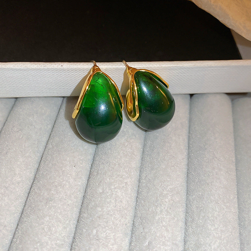 Forest Green Resin Flower Stud Earrings - view 11