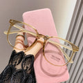 Korean Style Prescription Glasses Ultra-Light Bare Face Blue-Light Lens Big Frame Influencer Cold Tea Big Face Slender With Rx Prescription Sunglasses