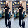 Summer Sporty Casual Short Sleeve Wide Leg Pants + Top Set