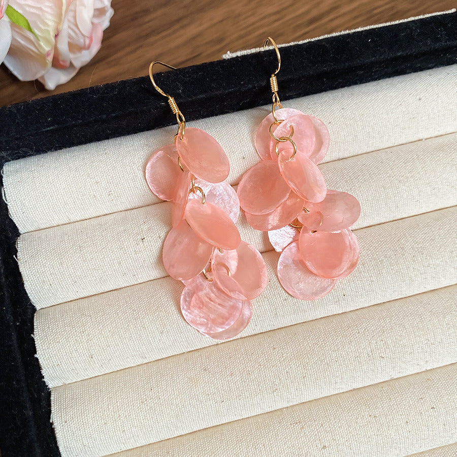 Shell Circle Tassel Stud Earrings - view 12