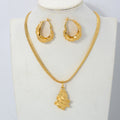 Overseas Dubai Copper Coated 18K Gold Ribbed Polka Dot Pendant Chunky Chain Stripe Necklace Earrings Set 2-Piece Set Accessory Set