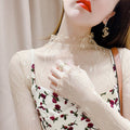 Women's Sheer Mesh High Neck White Lace Top