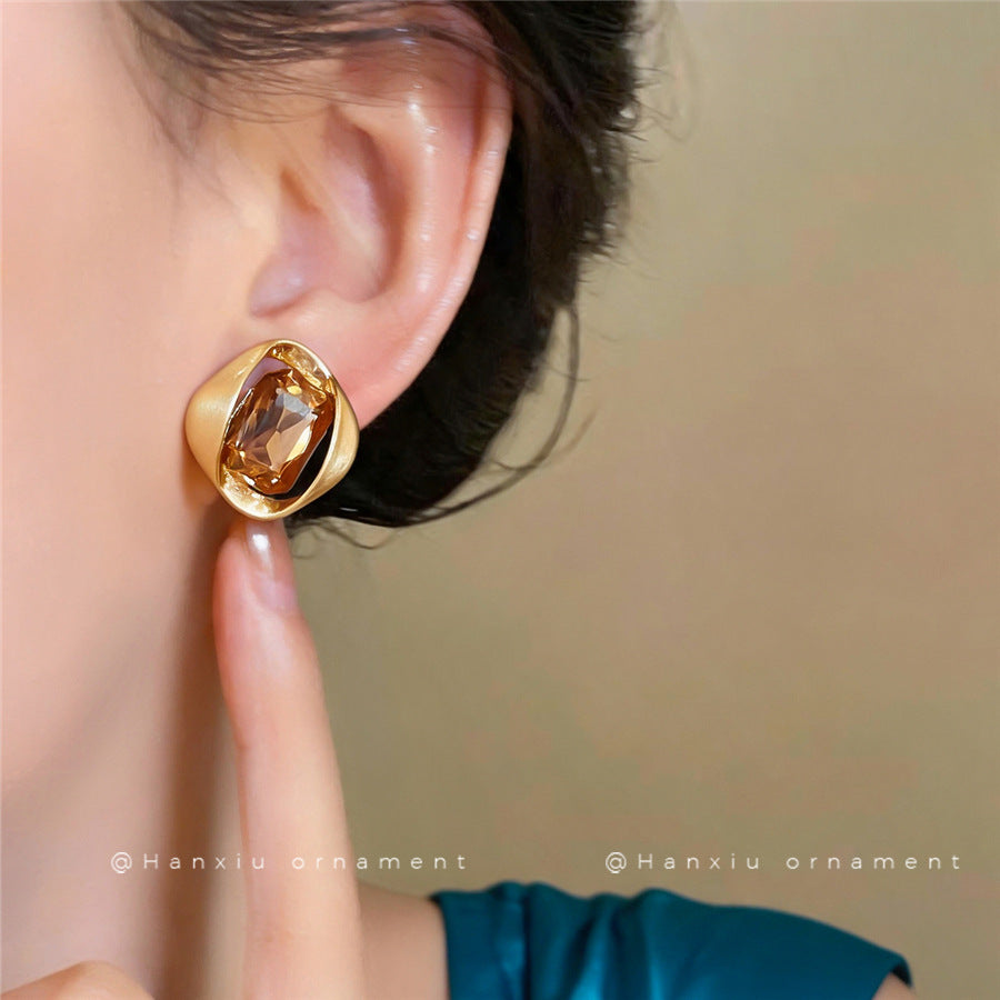18K Gold-Plated Square Rhinestone Stud Earrings - view 3
