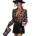 Early Spring Casual Elegant Satin Long Sleeve Leopard Shirt