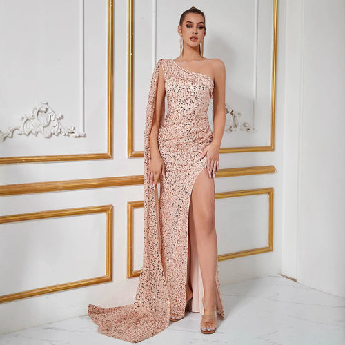 Women's One-Shoulder Sequin Bodycon Socialite Dress Party