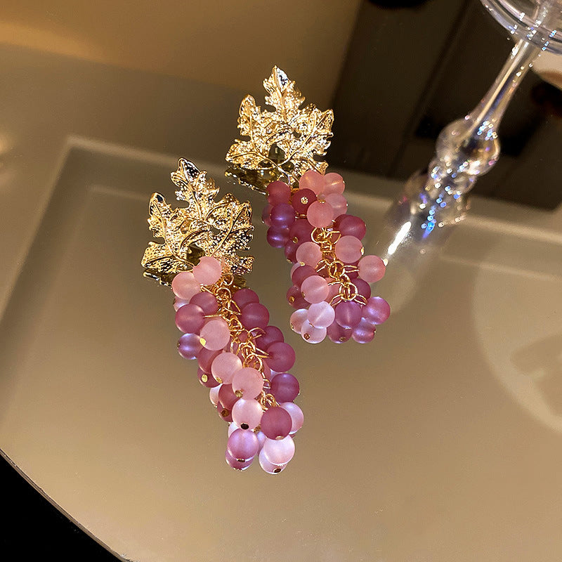 Purple Rhinestone Flower Tassel Earrings - view 11