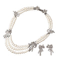 Fashionable Rhinestone Vintage Accessory Bow Pearl Multi-Layer Necklace Elegant Tweed Style Fresh Sweet Necklace Women