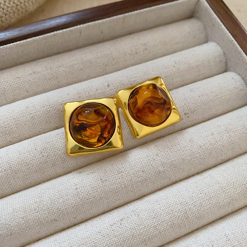 Brown Heart Oval Statement Earrings - view 7