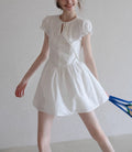EGKA French Embroidered Short Sleeve A-Line Fitted Dress