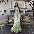 French Monet Garden Green Ruffle Dress, Seaside Vacation