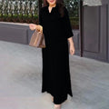 Solid Lapel Long Sleeve Casual Long Dress, 2026
