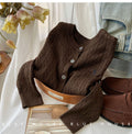Women's Fall-Winter Retro Embroidered Knit Long Sleeve Crew Neck Sweater + Cardigan + - White