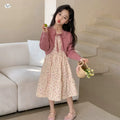 Girls' Floral Puff Sleeve Dress & Cardigan Set