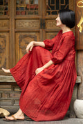Women's Spring-Summer Slimming Ramie Lace Lantern Sleeve Tie-Front Lace Trim Lantern - Red