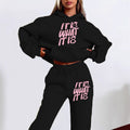 Fall Sporty Minimal Long Sleeve Printed Letter Print Hoodie Set