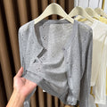 Women's Summer Korean Knit Long Sleeve Hollow-Out Sun-Protection Lightweight Cardigan - Gray