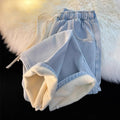 Fall-Winter Petite Lined Elastic Wide Leg Straight Leg Pants