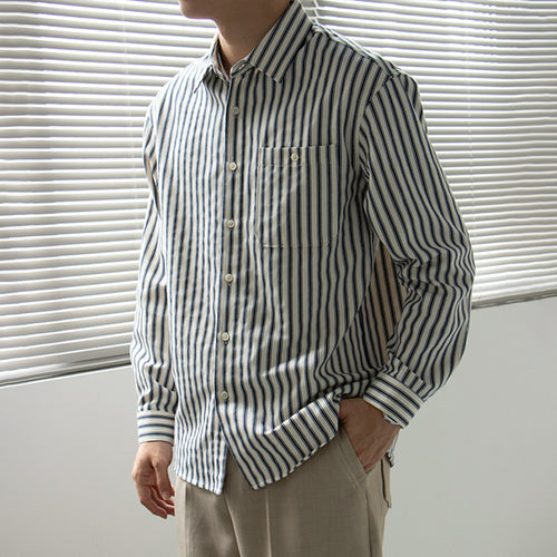 Nengmeng Japanese Striped Pocket Cotton Shirt