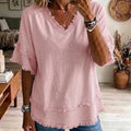 Summer Casual Short Sleeve V-Neck Loose Frayed Shirt