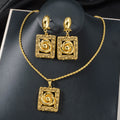 Overseas Fashionable Western Elegant 18K Gold Geometric Flower Cutout Pendant Earrings Necklace 2-Piece Set Wholesale OK