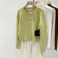 Women's Fall-Winter Designer Minimal Knit Wool Crew Neck Sweater + Cardigan + Top 202 - Green