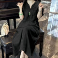 New Chinese Style Embroidered V-Neck Dress - Loose Fit Elegant Summer Dress