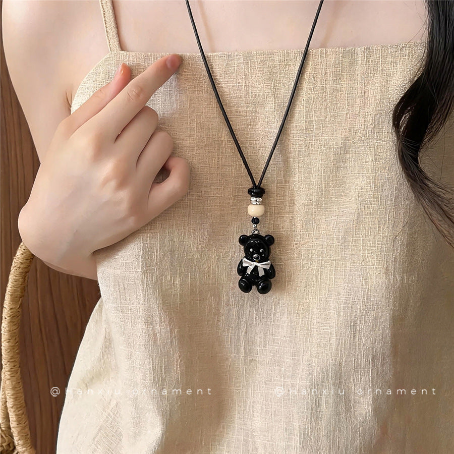 Cute Teddy Bear and Bow Pendant Necklace - view 3