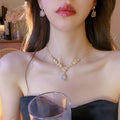 French Imperial Breeze Rhinestone Flower Teardrop Stud Earring Necklace Set Fashionable Clavicle Chain Fashionable Exquisite Niche Necklace