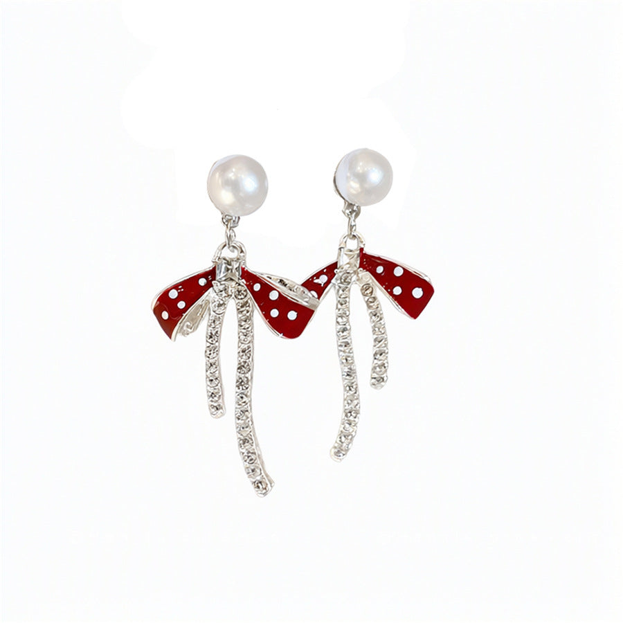 Korean Bow Pearl Stud Earrings - view 5