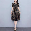 Plus Size Printed Short Sleeve Tummy-Control Dress