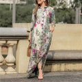 Women's Casual Lapel Collar Printed Floral Long Dress + Shirt + Skirt 2026 - Blue